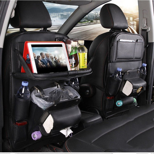 PU Leather Car Storage Bag Multifunction Seat Back Tray Hanging Bag Waterproof Car Organizer Automotive Interior Accessories - WAREHOUSE SHOP