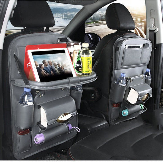 PU Leather Car Storage Bag Multifunction Seat Back Tray Hanging Bag Waterproof Car Organizer Automotive Interior Accessories - WAREHOUSE SHOP