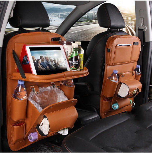 PU Leather Car Storage Bag Multifunction Seat Back Tray Hanging Bag Waterproof Car Organizer Automotive Interior Accessories - WAREHOUSE SHOP