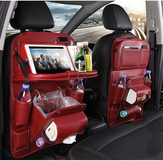 PU Leather Car Storage Bag Multifunction Seat Back Tray Hanging Bag Waterproof Car Organizer Automotive Interior Accessories - WAREHOUSE SHOP
