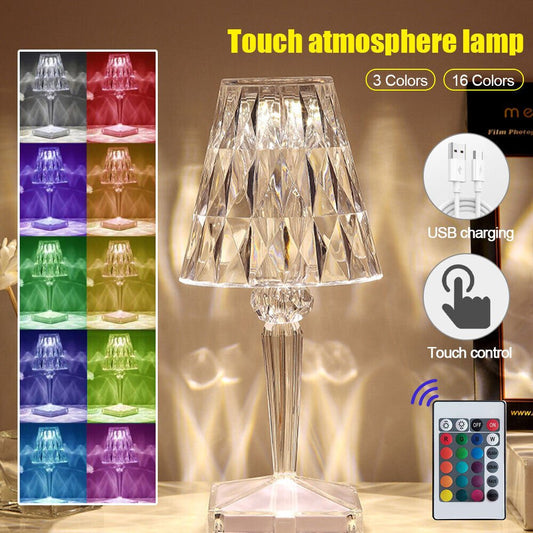 RGB LED Crystal Table Lamp Diamond Rose Bar Night Light Touch Atmosphere Bedside - WAREHOUSE SHOP
