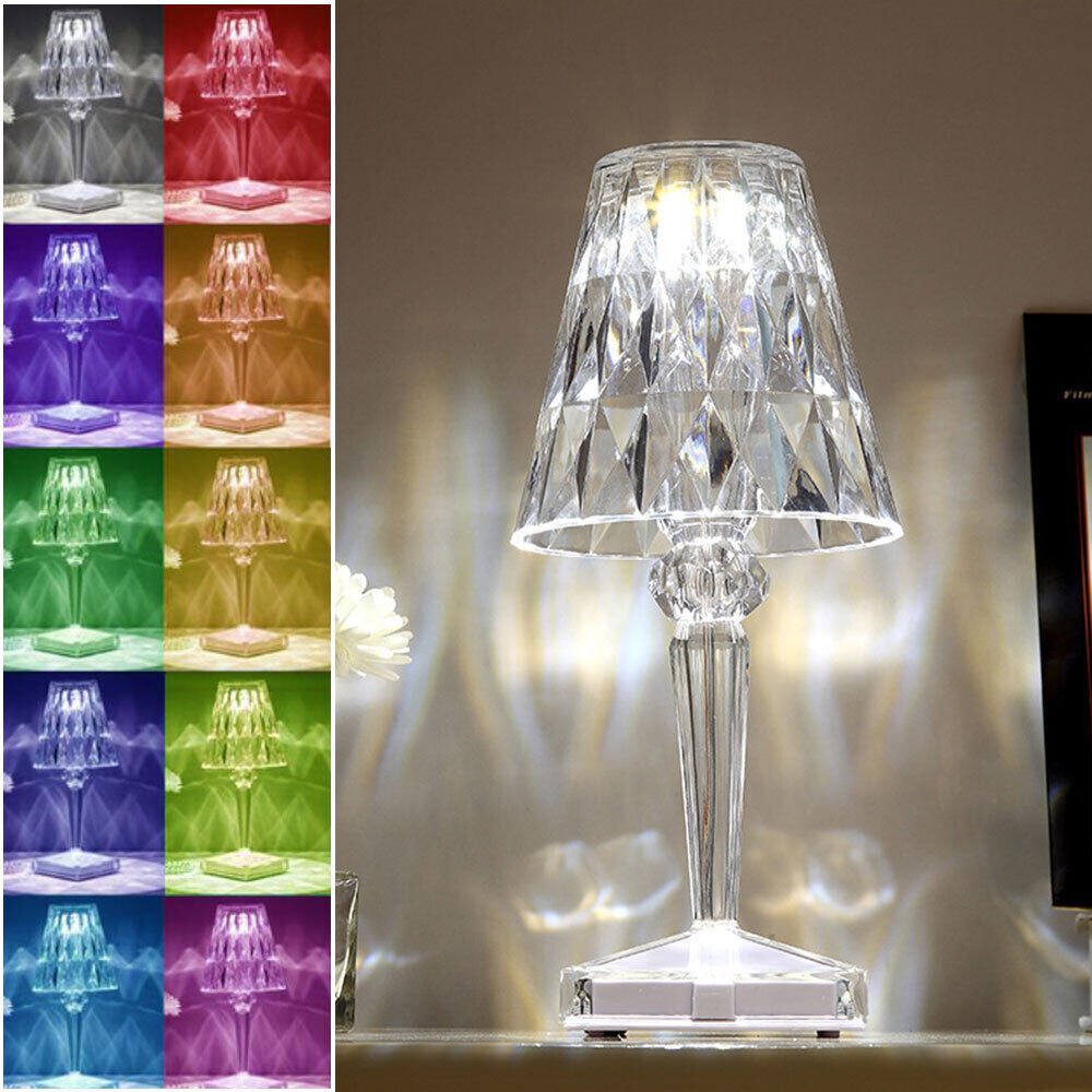 RGB LED Crystal Table Lamp Diamond Rose Bar Night Light Touch Atmosphere Bedside - WAREHOUSE SHOP