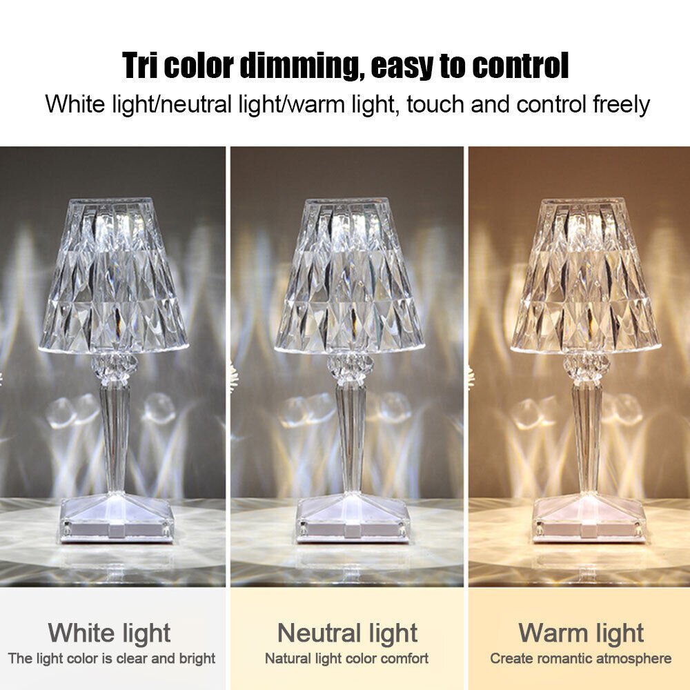 RGB LED Crystal Table Lamp Diamond Rose Bar Night Light Touch Atmosphere Bedside - WAREHOUSE SHOP