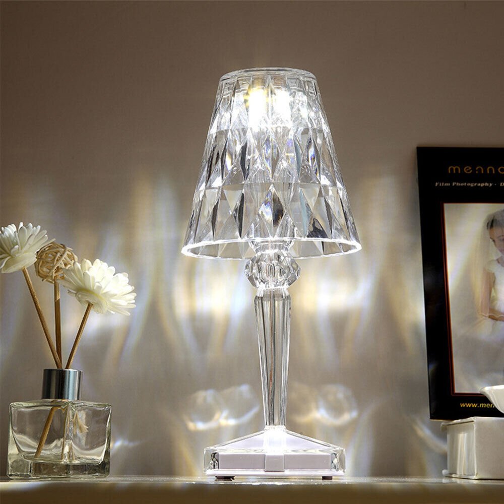 RGB LED Crystal Table Lamp Diamond Rose Bar Night Light Touch Atmosphere Bedside - WAREHOUSE SHOP