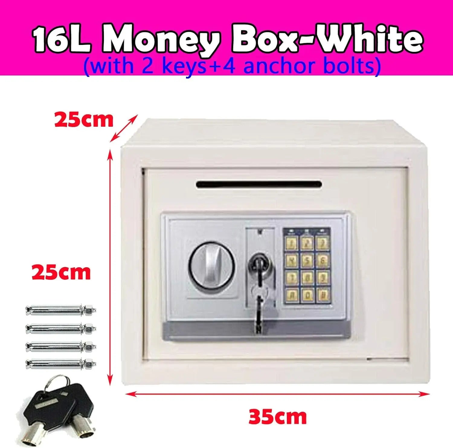 Safe Box for Home, Office. Secured Digital Code Safe with 2 Emergency Keys. Storage - 16L - WAREHOUSE SHOP