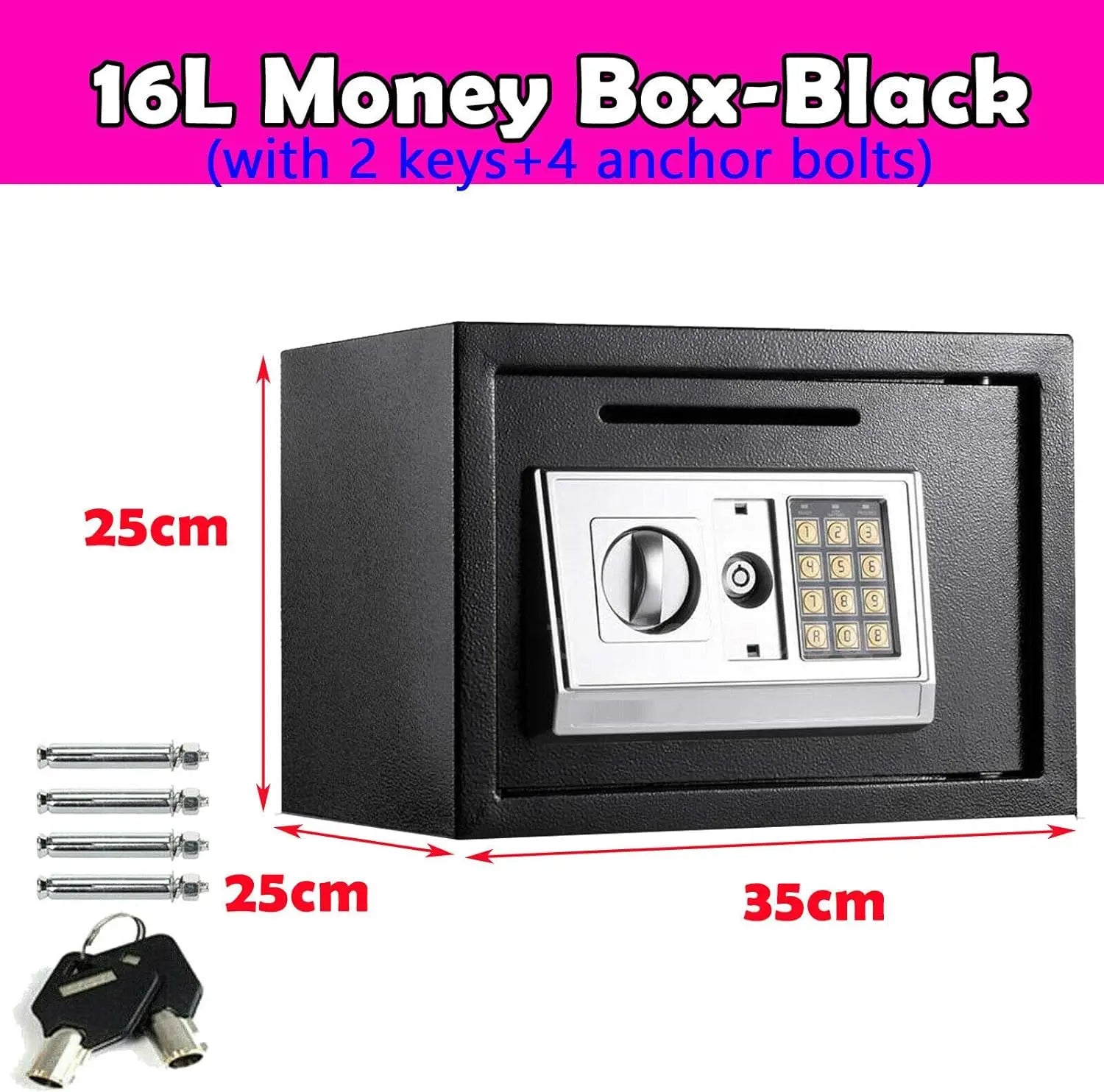 Safe Box for Home, Office. Secured Digital Code Safe with 2 Emergency Keys. Storage - 16L - WAREHOUSE SHOP