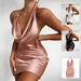Satin Party Dress V Neck Backless Mini Sleeveless Summer Party Dress - WAREHOUSE SHOP