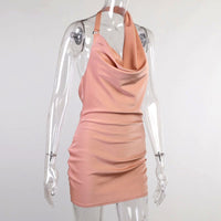 Satin Party Dress V Neck Backless Mini Sleeveless Summer Party Dress - WAREHOUSE SHOP