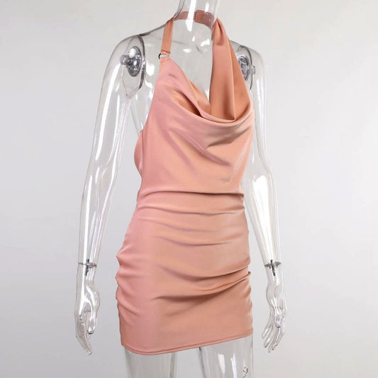 Satin Party Dress V Neck Backless Mini Sleeveless Summer Party Dress - WAREHOUSE SHOP