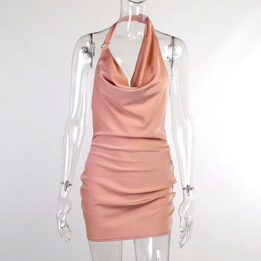 Satin Party Dress V Neck Backless Mini Sleeveless Summer Party Dress - WAREHOUSE SHOP