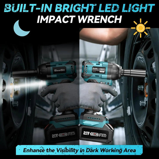 Seesii Impact Wrench Cordless 550N.m Power Impact Gun 1/2 Inch 3300RPM Electric Wrench WH550 4.0Ah Battery for Makita Car Repair - WAREHOUSE SHOP