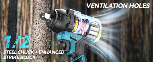 Seesii Impact Wrench Cordless 550N.m Power Impact Gun 1/2 Inch 3300RPM Electric Wrench WH550 4.0Ah Battery for Makita Car Repair - WAREHOUSE SHOP