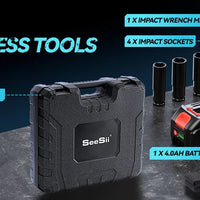 Seesii Impact Wrench Cordless 550N.m Power Impact Gun 1/2 Inch 3300RPM Electric Wrench WH550 4.0Ah Battery for Makita Car Repair - WAREHOUSE SHOP