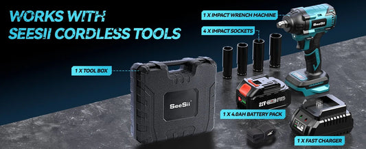 Seesii Impact Wrench Cordless 550N.m Power Impact Gun 1/2 Inch 3300RPM Electric Wrench WH550 4.0Ah Battery for Makita Car Repair - WAREHOUSE SHOP