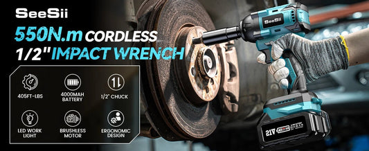 Seesii Impact Wrench Cordless 550N.m Power Impact Gun 1/2 Inch 3300RPM Electric Wrench WH550 4.0Ah Battery for Makita Car Repair - WAREHOUSE SHOP