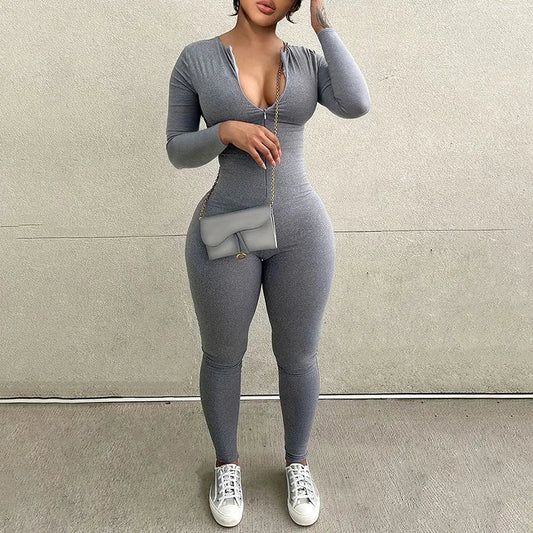 Sexy Sports Jumpsuits Women Autumn New Solid Long Sleeve Bodycon Fashion Rompers Streetwear Casual Skinny Fitness Overall Female - WAREHOUSE SHOP