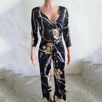 Sexy women jumpsuit V - neck long sleeved printed jumpsuit For Women - WAREHOUSE SHOP