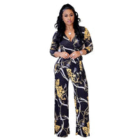 Sexy women jumpsuit V - neck long sleeved printed jumpsuit For Women - WAREHOUSE SHOP