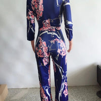 Sexy women jumpsuit V - neck long sleeved printed jumpsuit For Women - WAREHOUSE SHOP