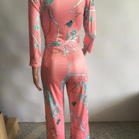 Sexy women jumpsuit V - neck long sleeved printed jumpsuit For Women - WAREHOUSE SHOP