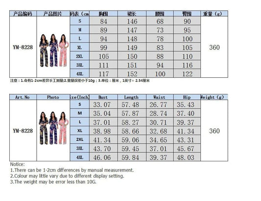 Sexy women jumpsuit V - neck long sleeved printed jumpsuit For Women - WAREHOUSE SHOP
