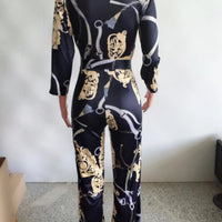 Sexy women jumpsuit V - neck long sleeved printed jumpsuit For Women - WAREHOUSE SHOP