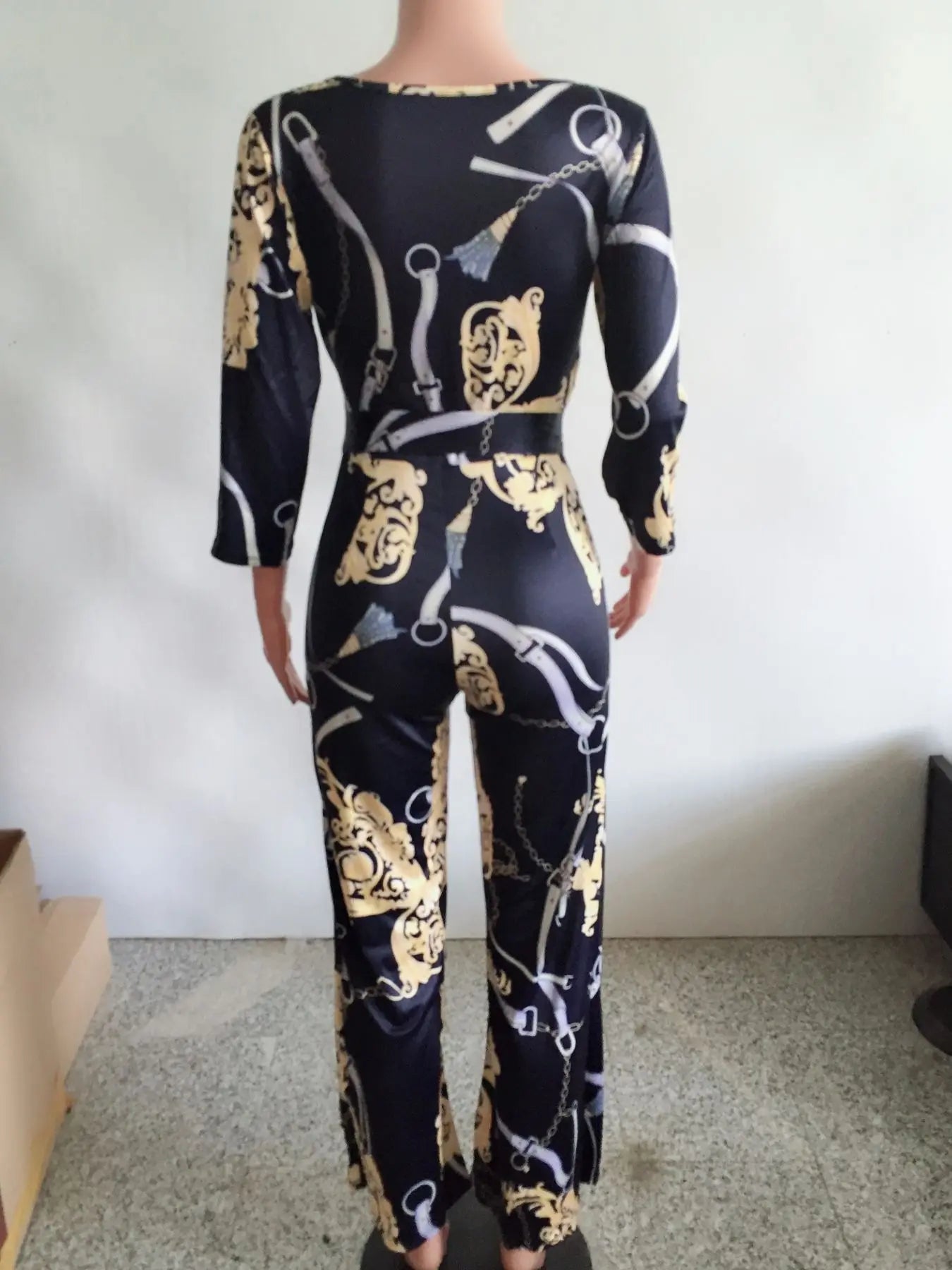 Sexy women jumpsuit V - neck long sleeved printed jumpsuit For Women - WAREHOUSE SHOP