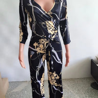 Sexy women jumpsuit V - neck long sleeved printed jumpsuit For Women - WAREHOUSE SHOP