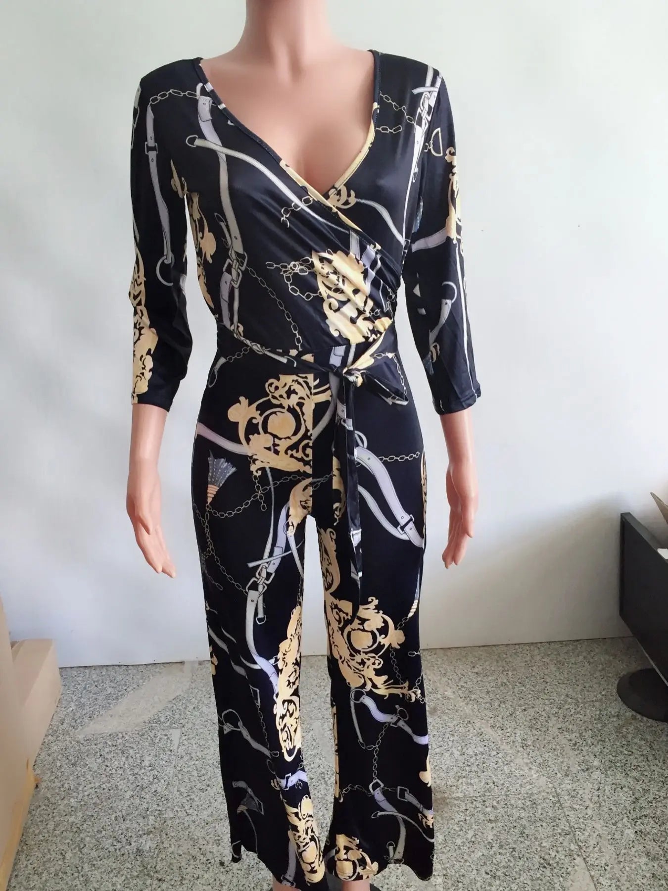 Sexy women jumpsuit V - neck long sleeved printed jumpsuit For Women - WAREHOUSE SHOP
