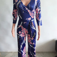 Sexy women jumpsuit V - neck long sleeved printed jumpsuit For Women - WAREHOUSE SHOP