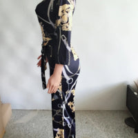 Sexy women jumpsuit V - neck long sleeved printed jumpsuit For Women - WAREHOUSE SHOP