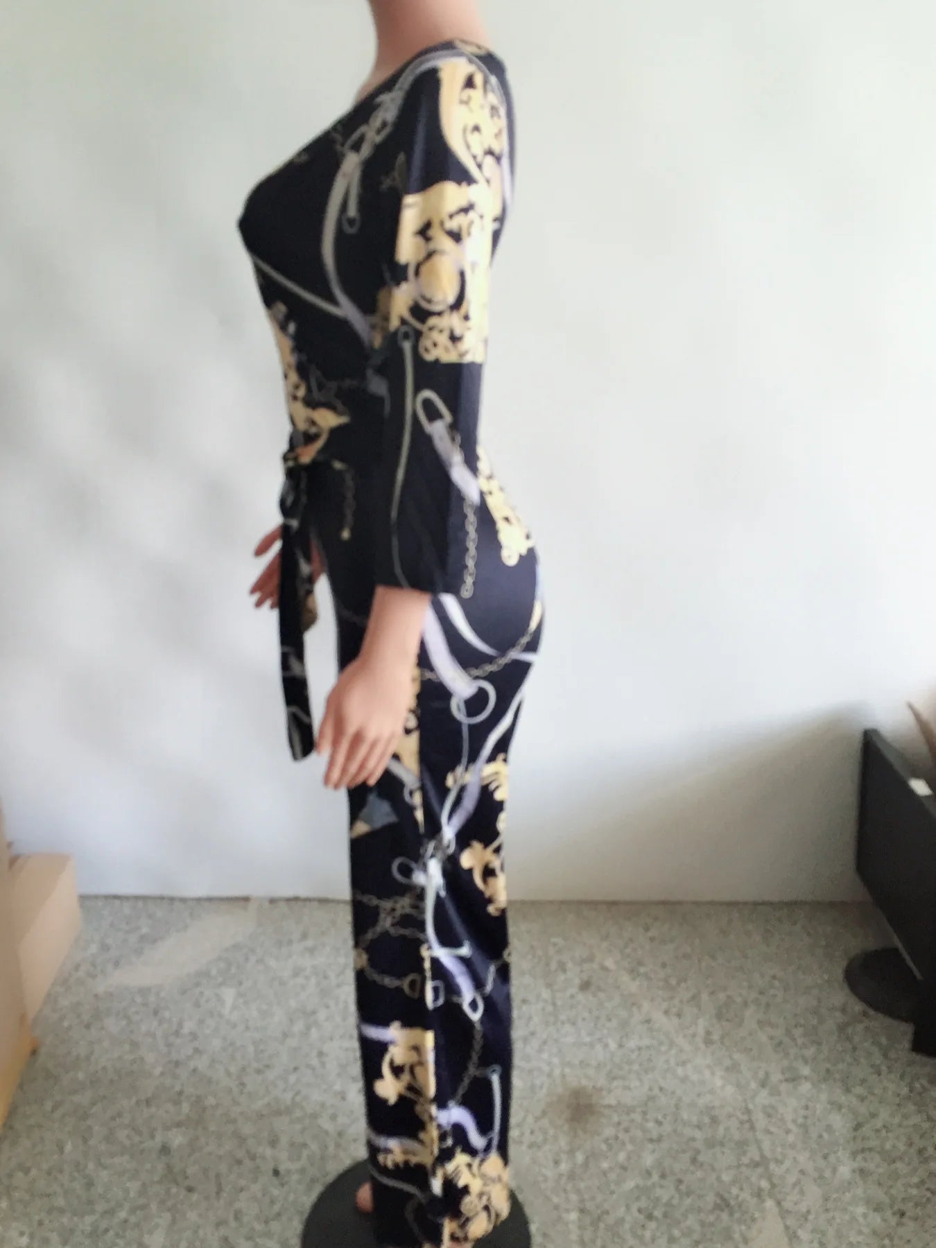 Sexy women jumpsuit V - neck long sleeved printed jumpsuit For Women - WAREHOUSE SHOP