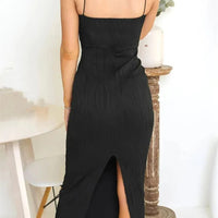 Sexy Women Long Dress Ruched Sleeveless Slim Solid Summer Party Back Split Dress Clubwear Female Vestido Outfits - WAREHOUSE SHOP