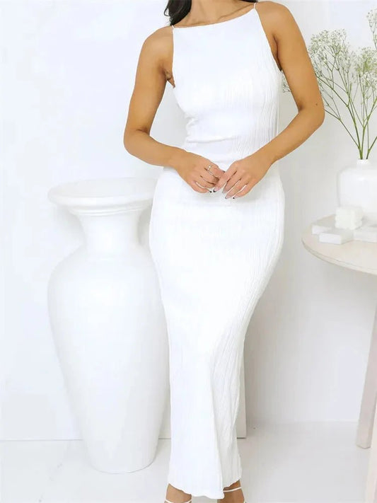 Sexy Women Long Dress Ruched Sleeveless Slim Solid Summer Party Back Split Dress Clubwear Female Vestido Outfits - WAREHOUSE SHOP