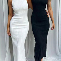 Sexy Women Long Dress Ruched Sleeveless Slim Solid Summer Party Back Split Dress Clubwear Female Vestido Outfits - WAREHOUSE SHOP