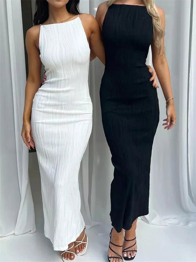 Sexy Women Long Dress Ruched Sleeveless Slim Solid Summer Party Back Split Dress Clubwear Female Vestido Outfits - WAREHOUSE SHOP
