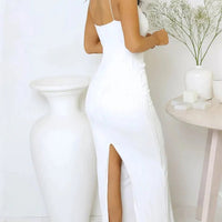 Sexy Women Long Dress Ruched Sleeveless Slim Solid Summer Party Back Split Dress Clubwear Female Vestido Outfits - WAREHOUSE SHOP