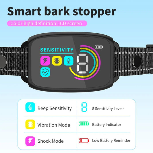 Smart Automatic Anti Barking Dog Collar Rechargeable Bark Stopper Stop Barking HD Digital Display IP67 Waterproof Collar For Dogs Pet Products - WAREHOUSE SHOP