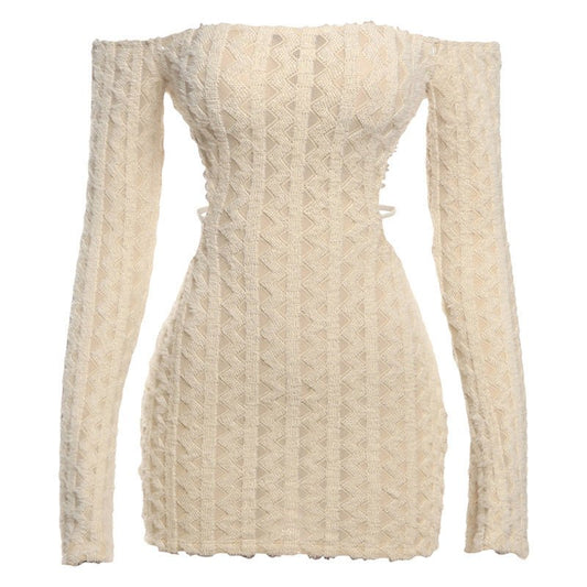 Solid Color High Waist Slim Fit Backless Off - shoulder Dress - WAREHOUSE SHOP