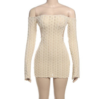 Solid Color High Waist Slim Fit Backless Off - shoulder Dress - WAREHOUSE SHOP