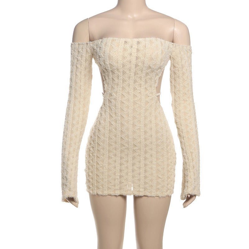 Solid Color High Waist Slim Fit Backless Off - shoulder Dress - WAREHOUSE SHOP