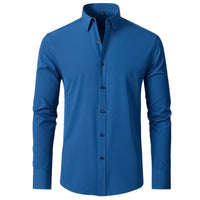 Solid Long Sleeve Shirt Fashion Slim Lapel Button Office Business Shirt Men's Clothing - WAREHOUSE SHOP