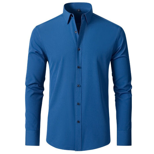 Solid Long Sleeve Shirt Fashion Slim Lapel Button Office Business Shirt Men's Clothing - WAREHOUSE SHOP