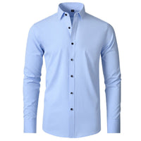 Solid Long Sleeve Shirt Fashion Slim Lapel Button Office Business Shirt Men's Clothing - WAREHOUSE SHOP