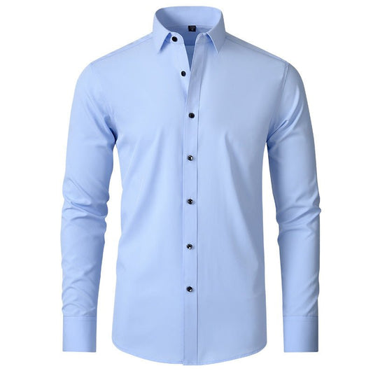 Solid Long Sleeve Shirt Fashion Slim Lapel Button Office Business Shirt Men's Clothing - WAREHOUSE SHOP