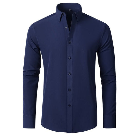 Solid Long Sleeve Shirt Fashion Slim Lapel Button Office Business Shirt Men's Clothing - WAREHOUSE SHOP
