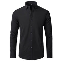 Solid Long Sleeve Shirt Fashion Slim Lapel Button Office Business Shirt Men's Clothing - WAREHOUSE SHOP