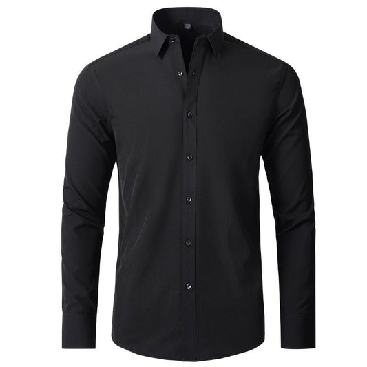 Solid Long Sleeve Shirt Fashion Slim Lapel Button Office Business Shirt Men's Clothing - WAREHOUSE SHOP