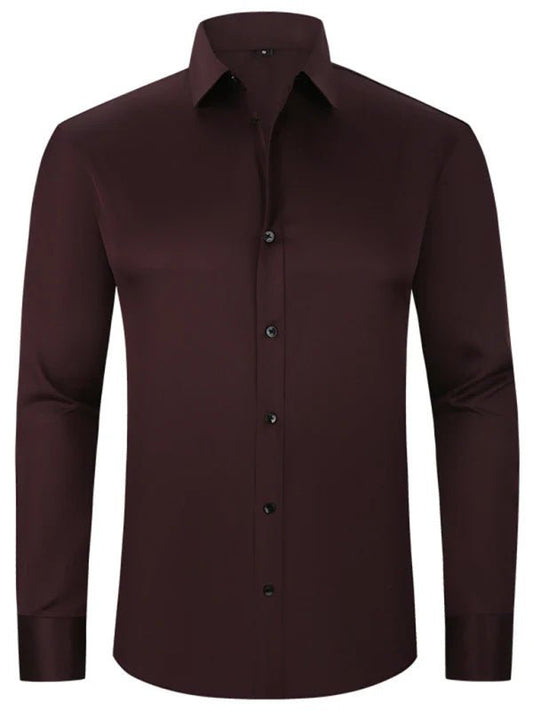 Solid Long Sleeve Shirt Fashion Slim Lapel Button Office Business Shirt Men's Clothing - WAREHOUSE SHOP