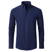 Solid Long Sleeve Shirt Fashion Slim Lapel Button Office Business Shirt Men's Clothing - WAREHOUSE SHOP